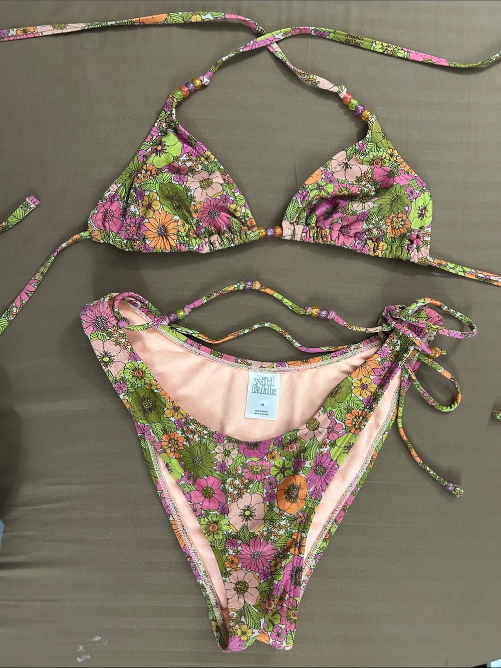 wild fable Pink, Green & Orange Floral Tie Bikini Set